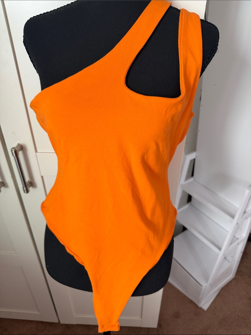 GREY LAB One-Shoulder Neon Orange Bodysuit